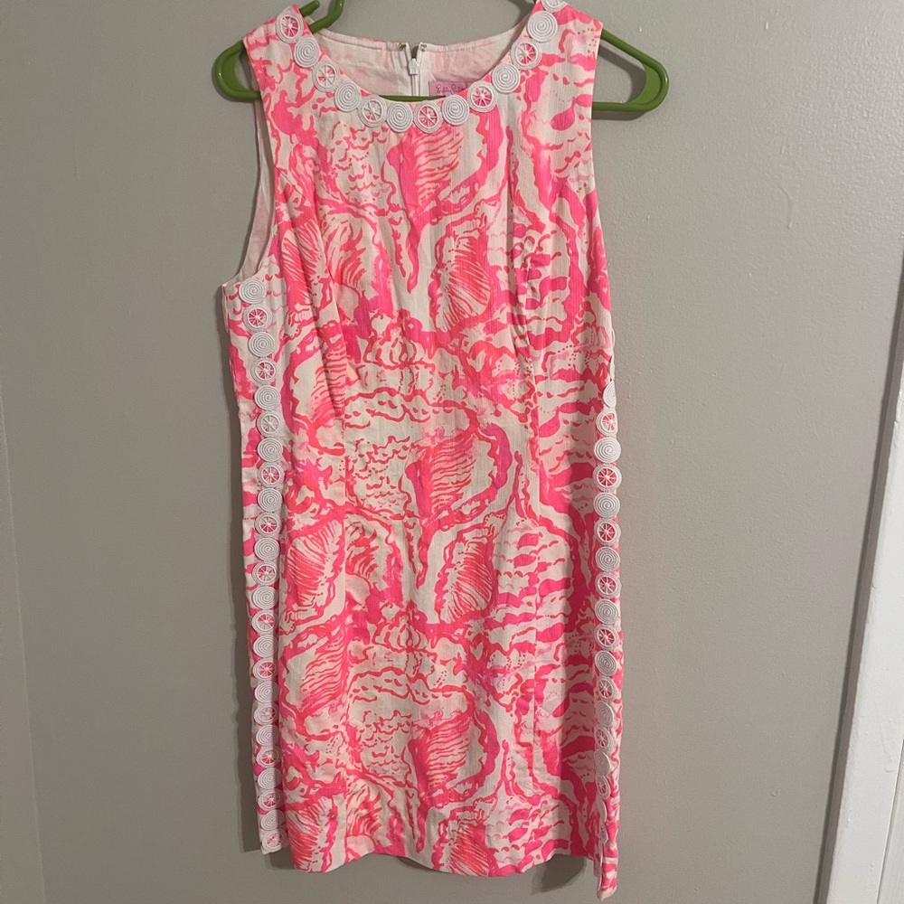 Lilly Pulitzer Pink and Cream Dress with White Accents and Lace Side Detailings